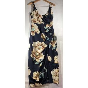 Lulus Dress Maxi Floral Ruched Spaghetti Strap Faux Wrap Split Size M *New*